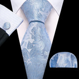 blue white flower pattern necktie set