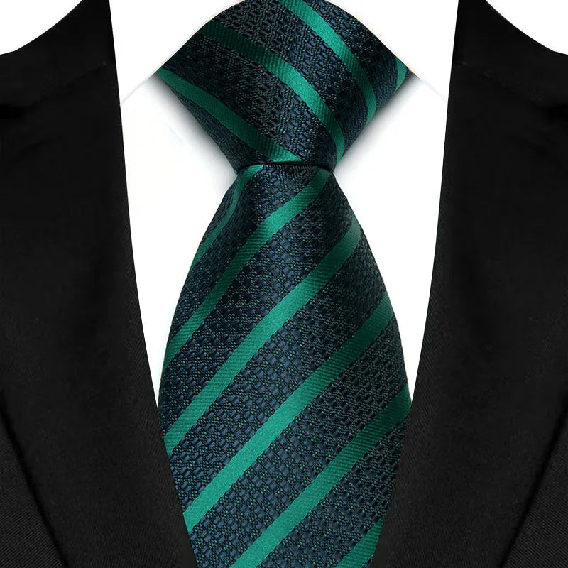 Green Jacquard Woven Striped 8cm Necktie