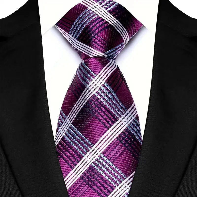 Violet White Jacquard Woven Striped 8cm Necktie