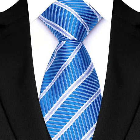 Blue Jacquard Woven Stripes Paisley 8cm Necktie Daily Wear Cravat