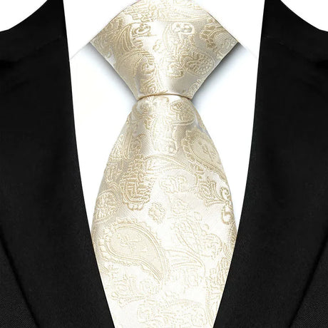 Beige Jacquard Woven Stripes Paisley 8cm Necktie Daily Wear Cravat