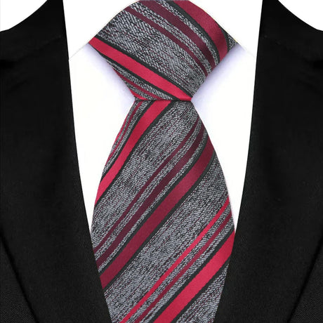 Red Gray Jacquard Woven Stripes Paisley 8cm Necktie Daily Wear Cravat