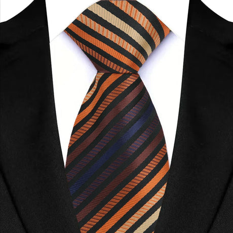 Orange Yellow Jacquard Woven Stripes Paisley 8cm Necktie Daily Wear Cravat