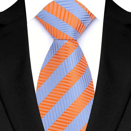 Blue Orange Jacquard Woven Stripes Paisley 8cm Necktie Daily Wear Cravat