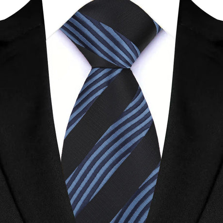 Gray Blue Jacquard Woven Stripes Paisley 8cm Necktie Daily Wear Cravat