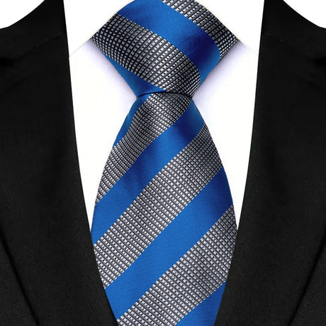 Gray Blue Jacquard Woven Stripes Paisley 8cm Necktie Daily Wear Cravat