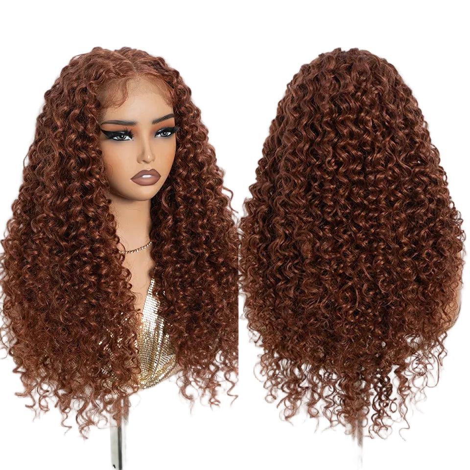 Brown Kinky Curly 30 inch Synthetic Lace Front Wigs