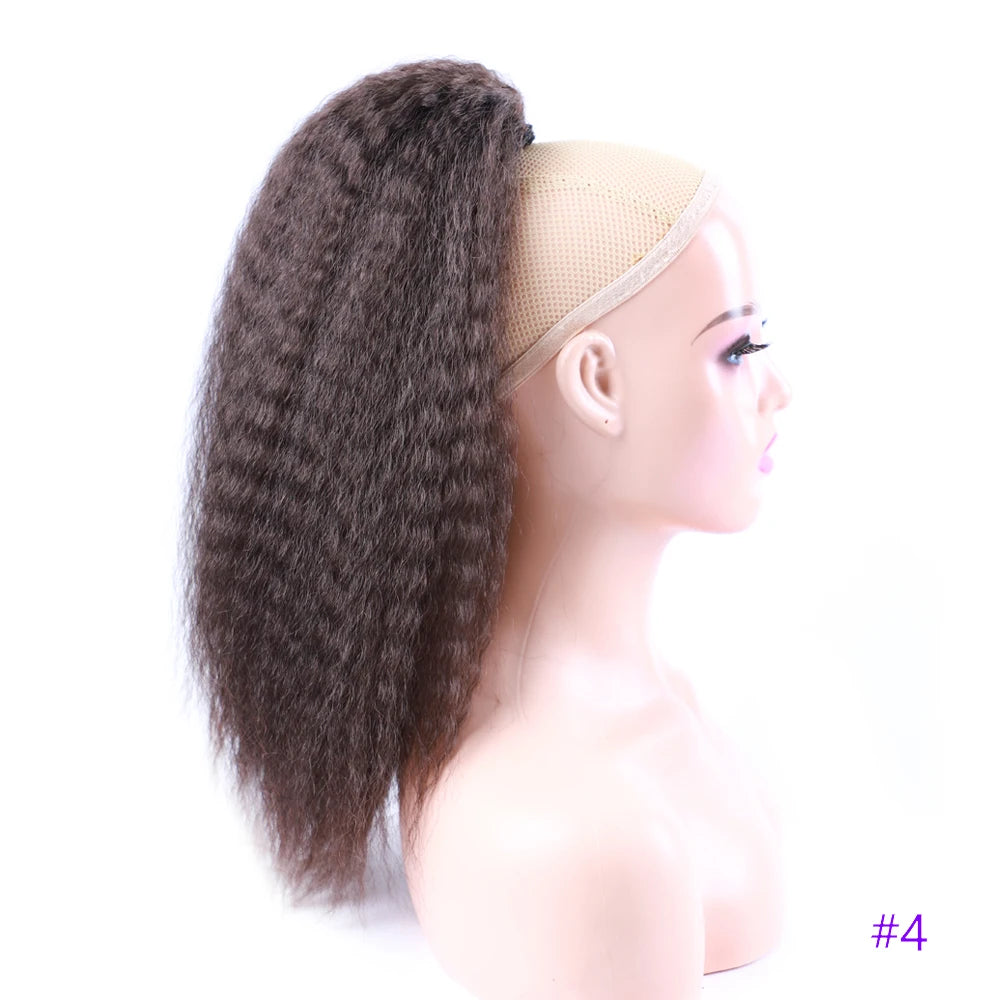 Light Brown Kinky Curly Ponytail Elastic Synthetic Hair Extension