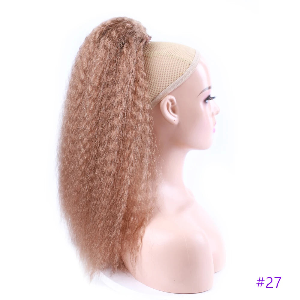 Ash Brown Kinky Curly Ponytail Elastic Synthetic Hair Extension