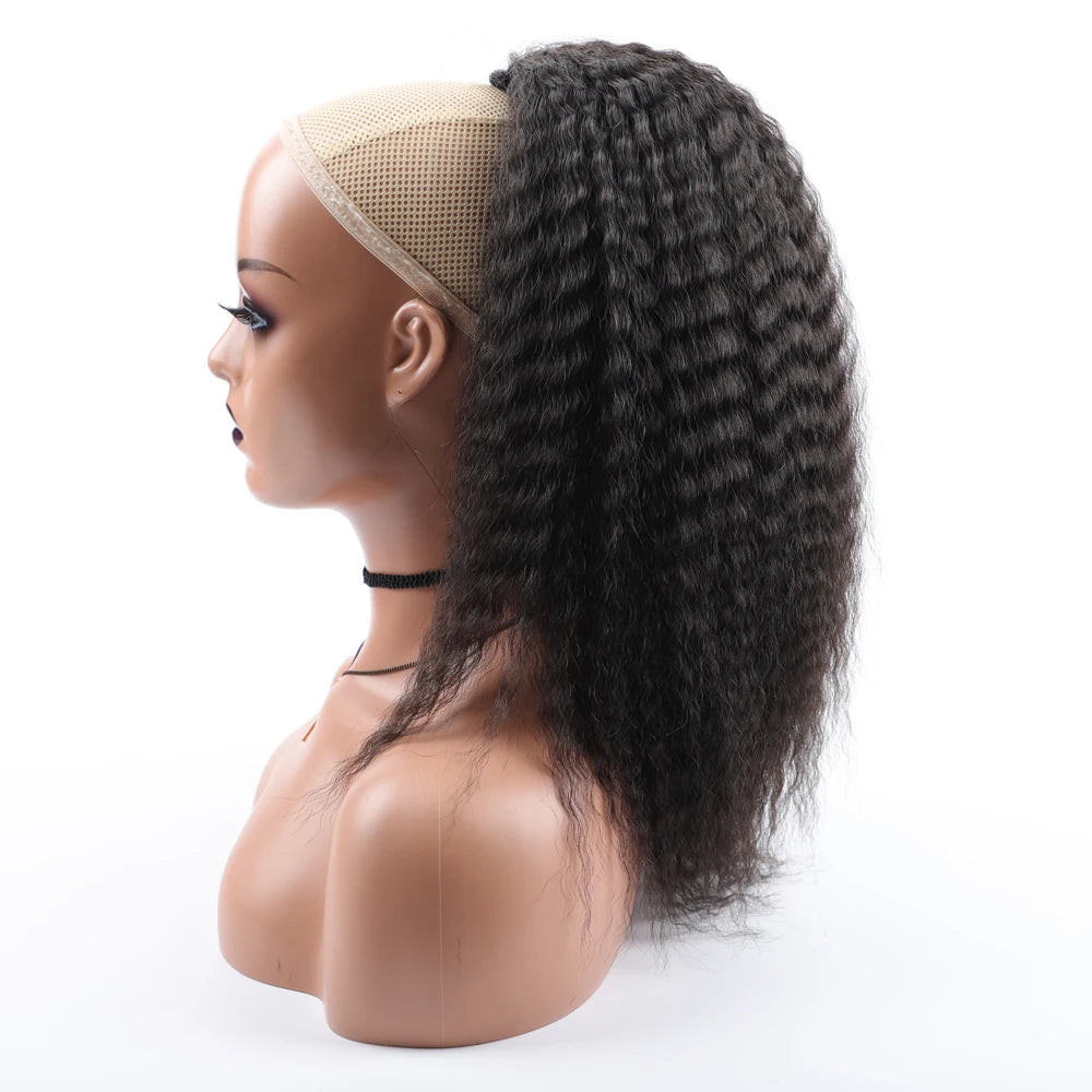 Black Kinky Curly Ponytail Elastic Synthetic Hair Extension