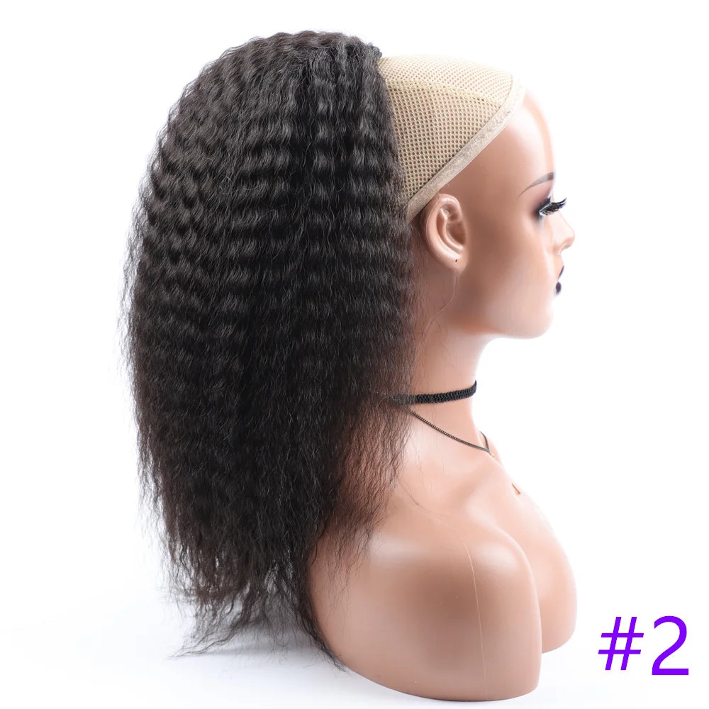 Black Kinky Curly Ponytail Elastic Synthetic Hair Extension