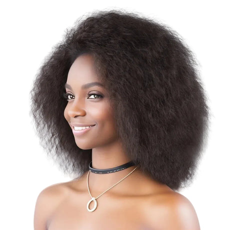 Model Using Kinky Straight 6Inch Short Synthetic Wigs