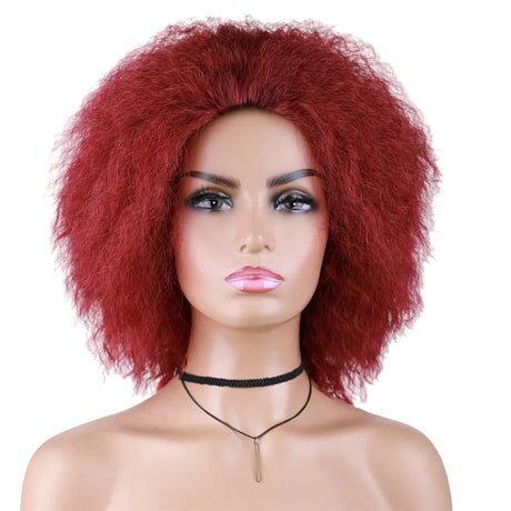Red Kinky Straight 6Inch Short Synthetic Wigs