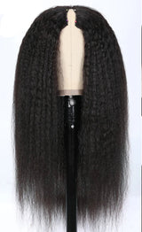 Kinky Straight V Part U Part Wig 100% Human Wig With Drawstring Black