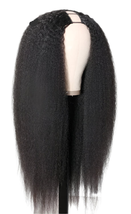 Kinky Straight V Part U Part Wig 100% Human Wig With Drawstring black