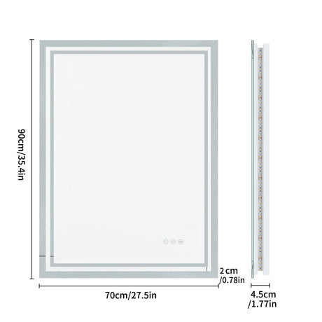 LED backlit bathroom vanity mirror with anti-fog, touch button, and dimmable lights