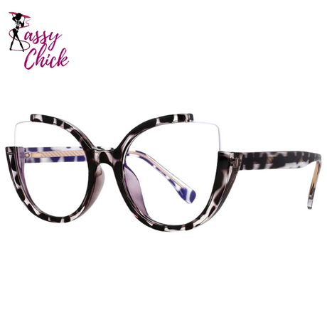 Ladies Cat Eye Large Frame Anti-Blue Light Glasses Sassy Chick Logo