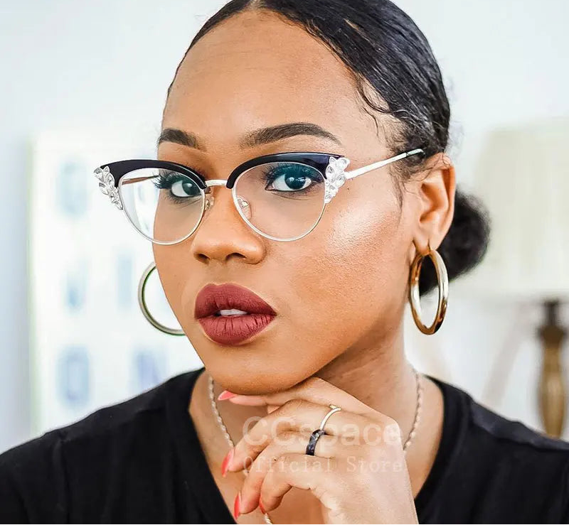 Model using Ladies Diamond Cat Eyes Computer Glasses