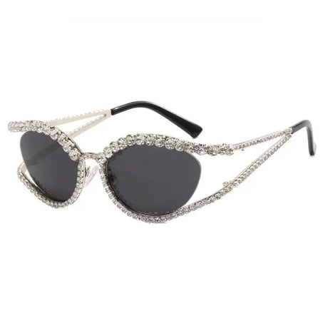 Silver Ladies Diamond Hollow Concave Shape Sunglasses