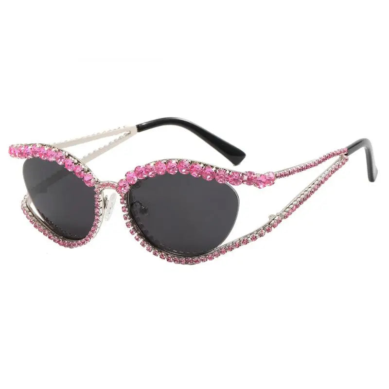 Pink Ladies Diamond Hollow Concave Shape Sunglasses