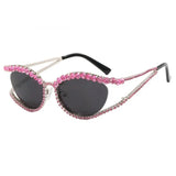 Pink Ladies Diamond Hollow Concave Shape Sunglasses