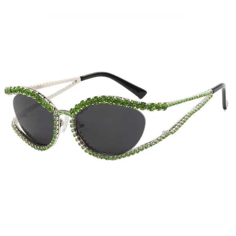 Green Ladies Diamond Hollow Concave Shape Sunglasses
