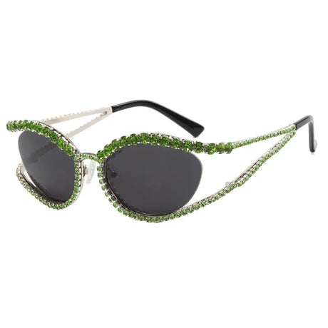 Green Ladies Diamond Hollow Concave Shape Sunglasses