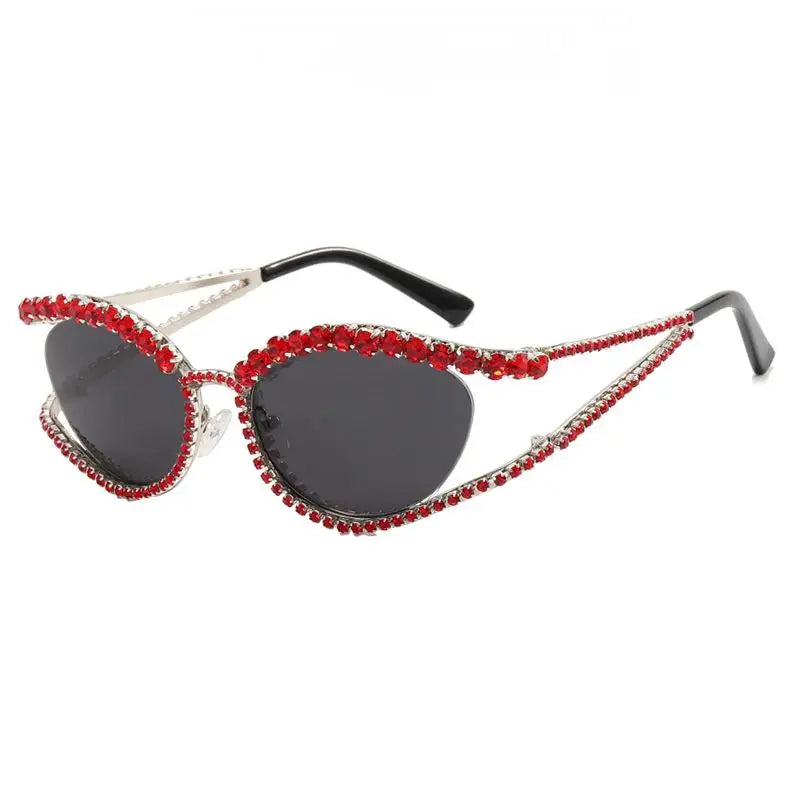Red Ladies Diamond Hollow Concave Shape Sunglasses