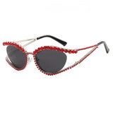Red Ladies Diamond Hollow Concave Shape Sunglasses
