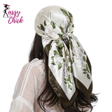 Ladies Headband Satin Silk Square Scarf Women Flower Print Shawl Sassy Chick Logo