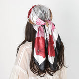 Black Red Ladies Headband Satin Silk Square Scarf Women Flower Print Shawl