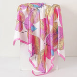 Pink Ladies Headband Satin Silk Square Scarf Women Flower Print Shawl