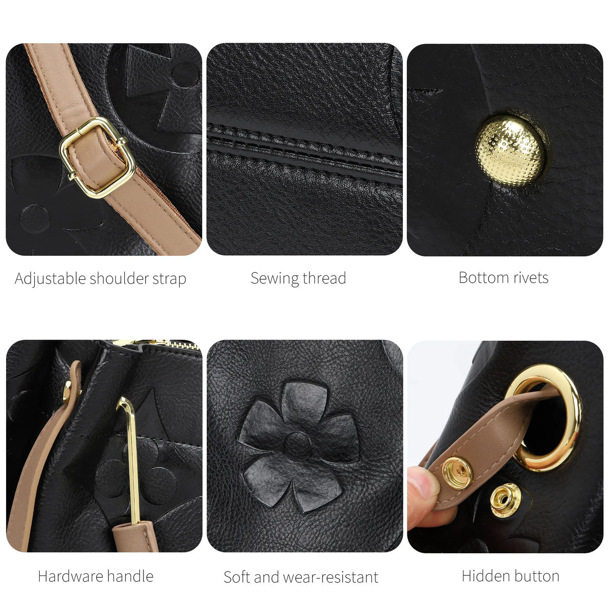 Details of Ladies Leather Bucket Hobo Tote Large Handle Handbag