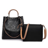 Black Ladies Leather Bucket Hobo Tote Large Handle Handbag