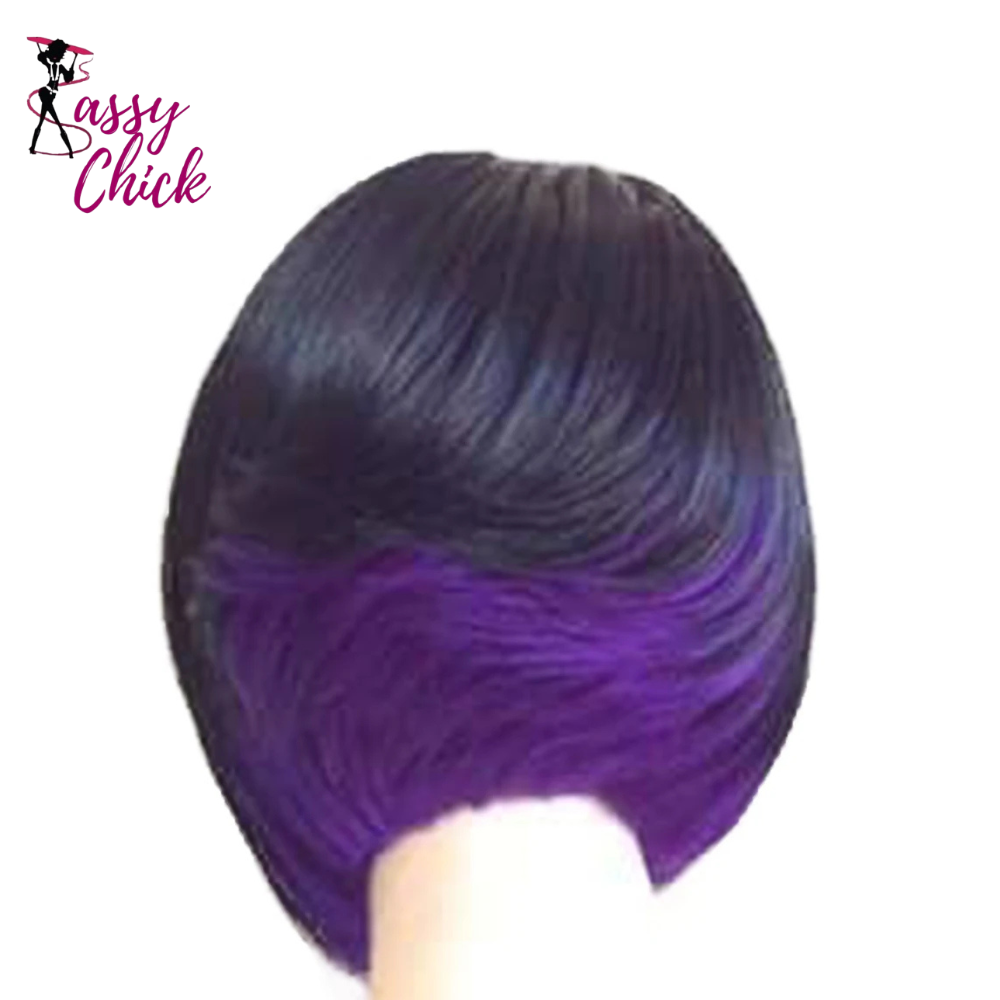 Lady Short Curly Bob Black Mixed With Purple Synthetic Wigs Sassy Chick Logo