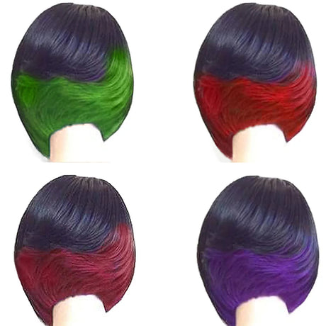 Collection of Lady Short Curly Bob Black Mixed With Purple Synthetic Wigs