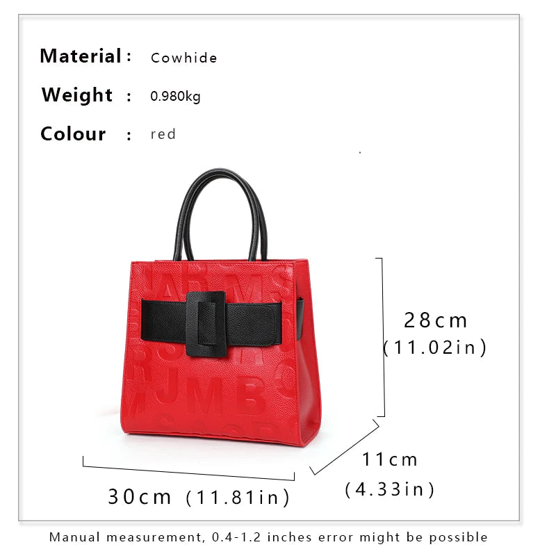 red black square size handbag