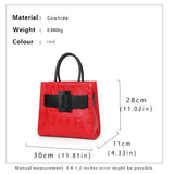 red black square size handbag