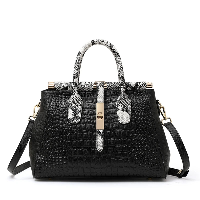 Black Large Capacity Leather Women's Bag