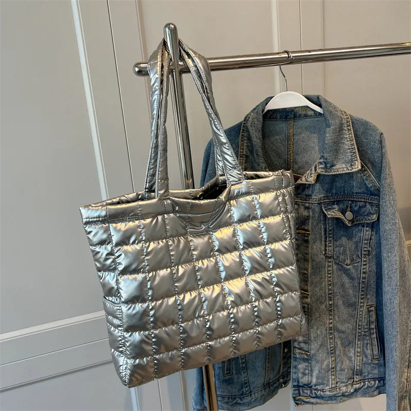 silver cotton tote bag