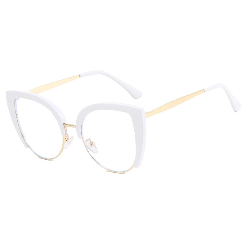 Large Cat Eye Anti Blue Light Photochromic Radiation Reading Glasses white clear lens
