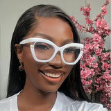 Model using Large Frame Anti Blue Light Elegant Glasses