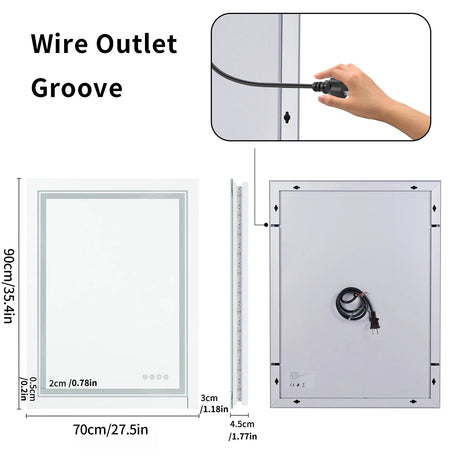 Large full-size RGB LED bathroom mirror with anti-fog and dimmable lighting, mounted vertically