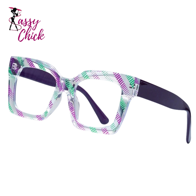 Large Resin Presbyopia Square Leopard Reading Glasses Sassy Chick Logo