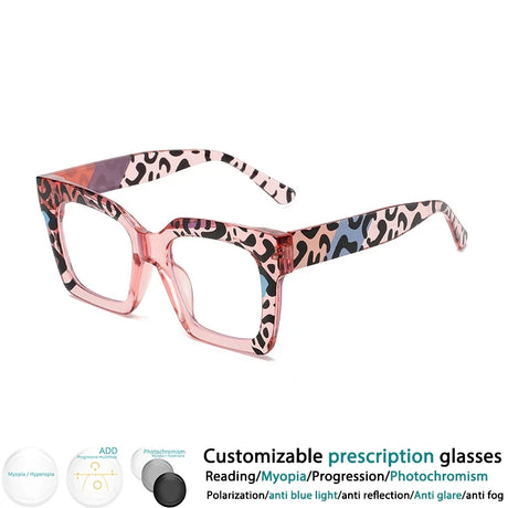 Pink Large Resin Presbyopia Square Leopard Reading Glasses