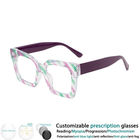 Purple Large Resin Presbyopia Square Leopard Reading Glasses