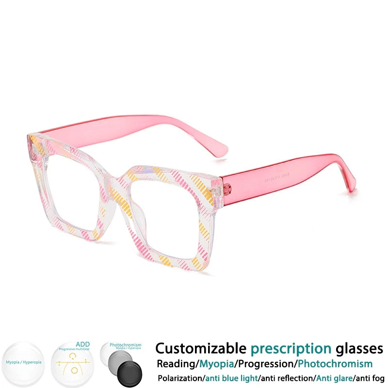 Pink Large Resin Presbyopia Square Leopard Reading Glasses
