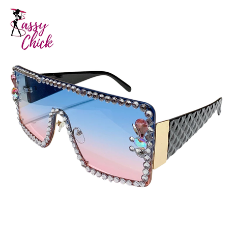 Large Rhinestone Anti-ultraviolet Diamond-set Sunglasses Sassy Chick Logo