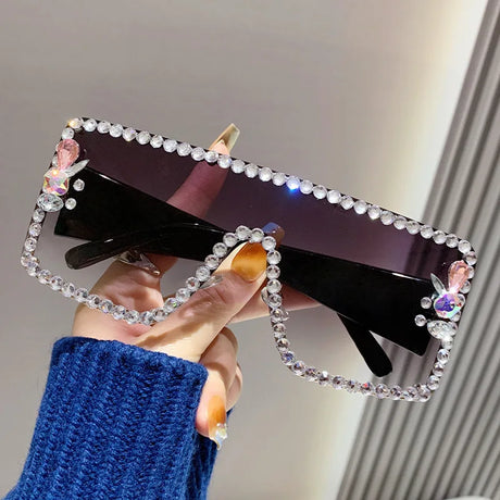 Purple Large Rhinestone Anti-ultraviolet Diamond-set Sunglasses