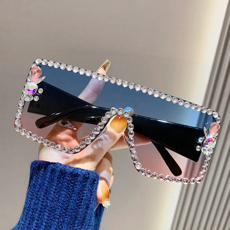 Blue Large Rhinestone Anti-ultraviolet Diamond-set Sunglasses